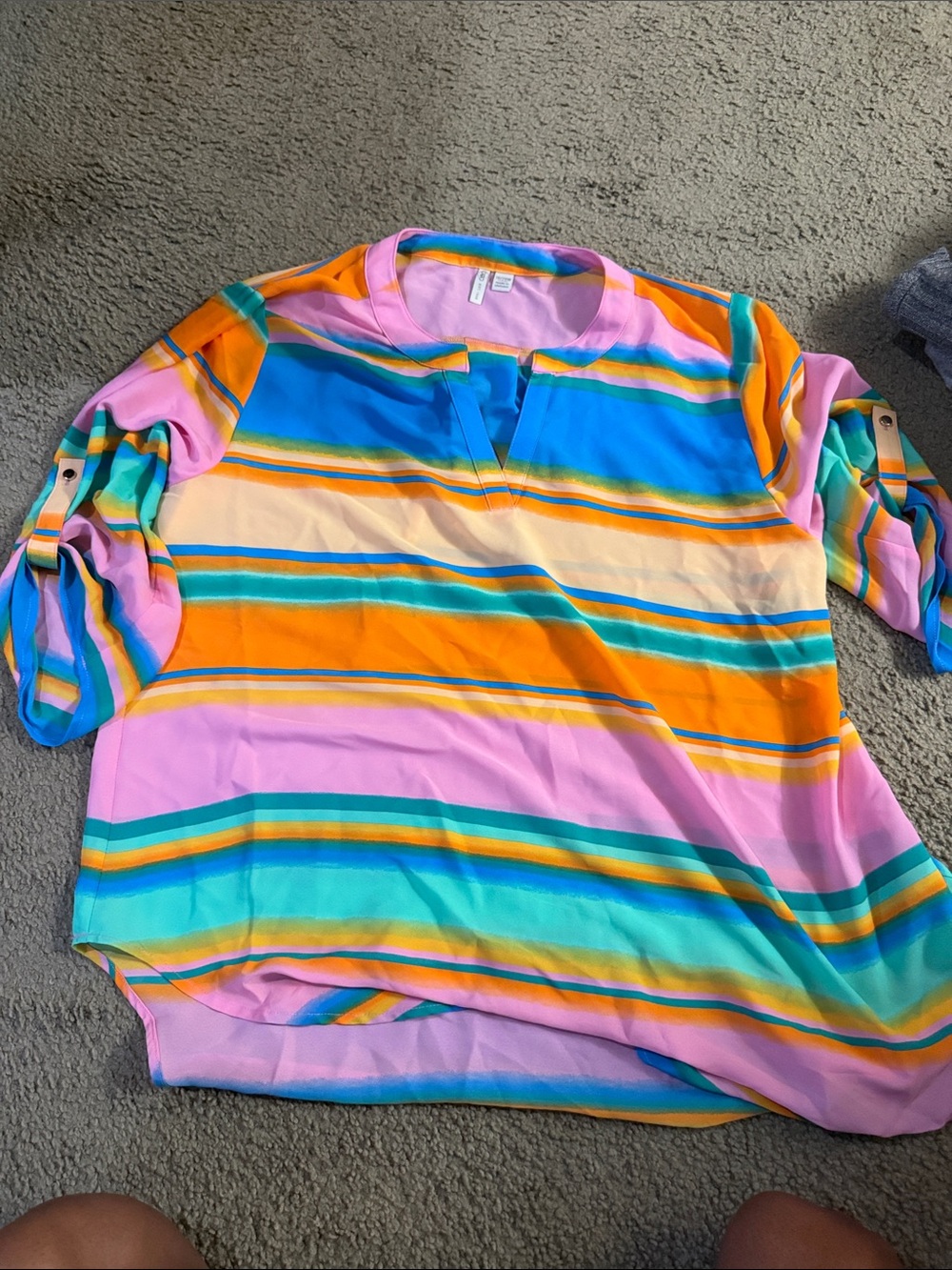 Striped Multicolor women's Tunic Shirt - Pink, Orange & Blue